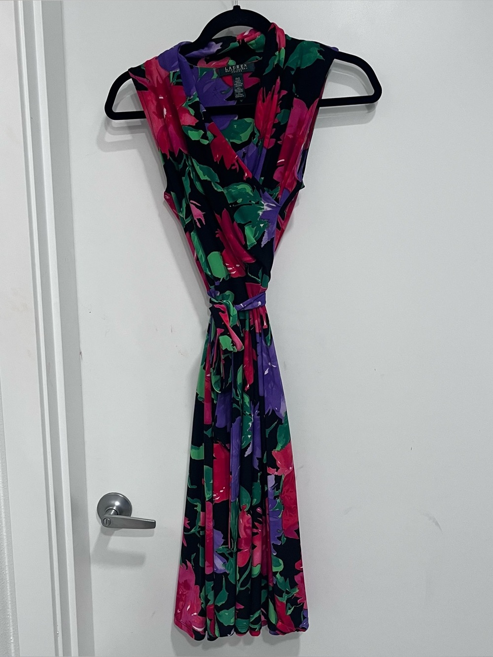 Lauren Ralph Lauren floral wrap dress vibrant pink black purple petite xs